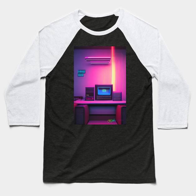 80’s Retro Tech Vibes 107 Baseball T-Shirt by Benito Del Ray